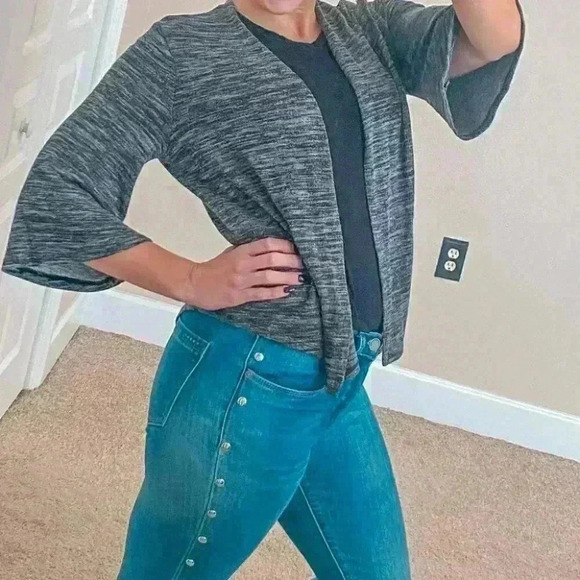 Time and Tru Grey Open Cardigan Black Lace Small - Picture 1 of 5